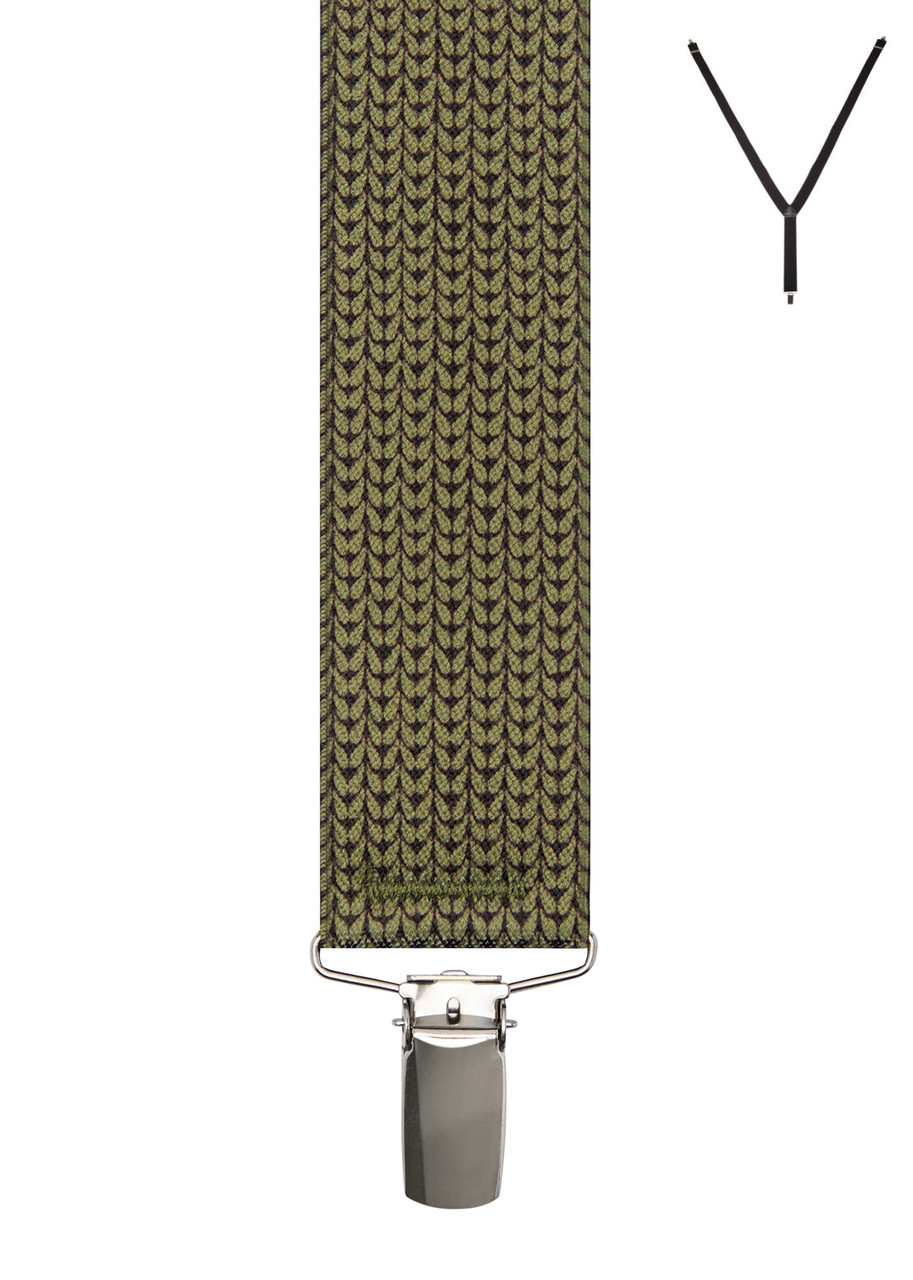 BRACES. Y-Back with Nickel Clips. Teardrop Print. Olive. 35mm width.