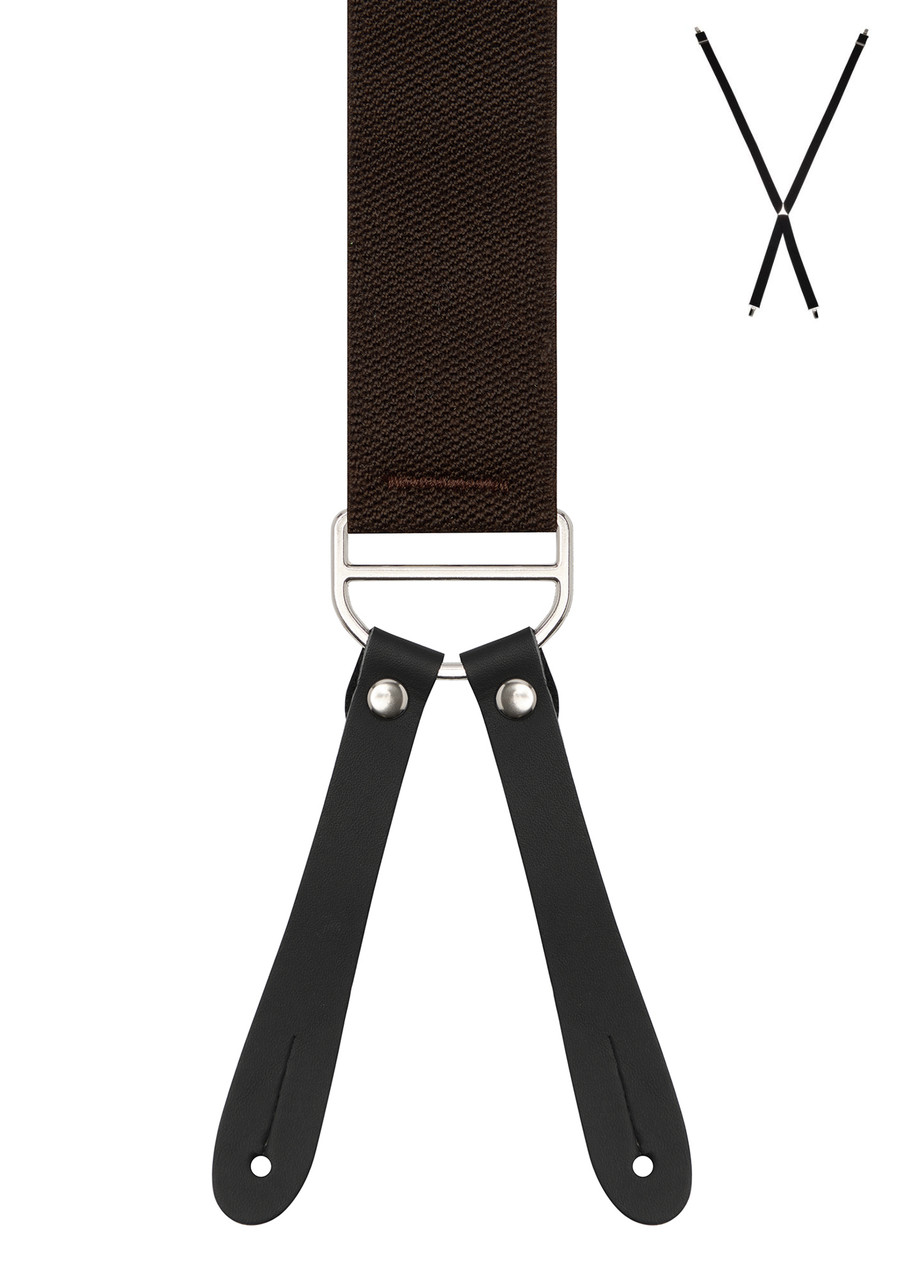 BRACES. X-Back with Leather Ends. Plain Brown. 35mm width.