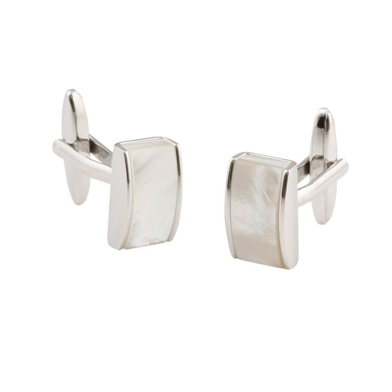 CUFFLINKS. Nickel Polished. Mother of Pearl. Rectangular. Supplied in case.