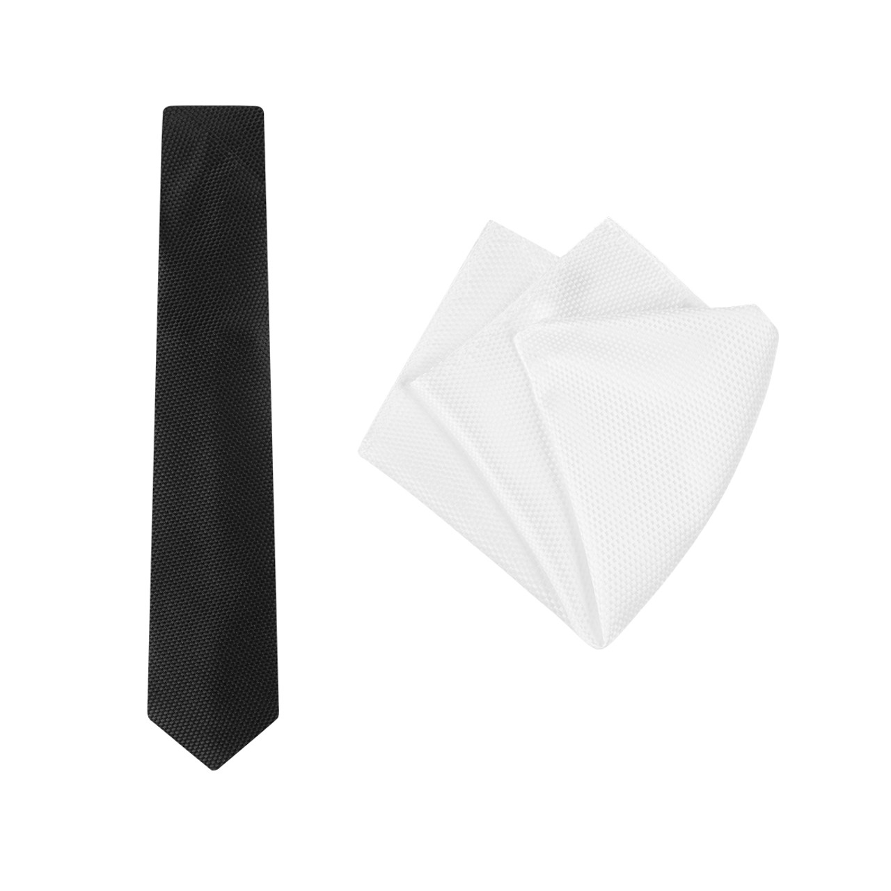 'carbon black tie and white pocket square set'