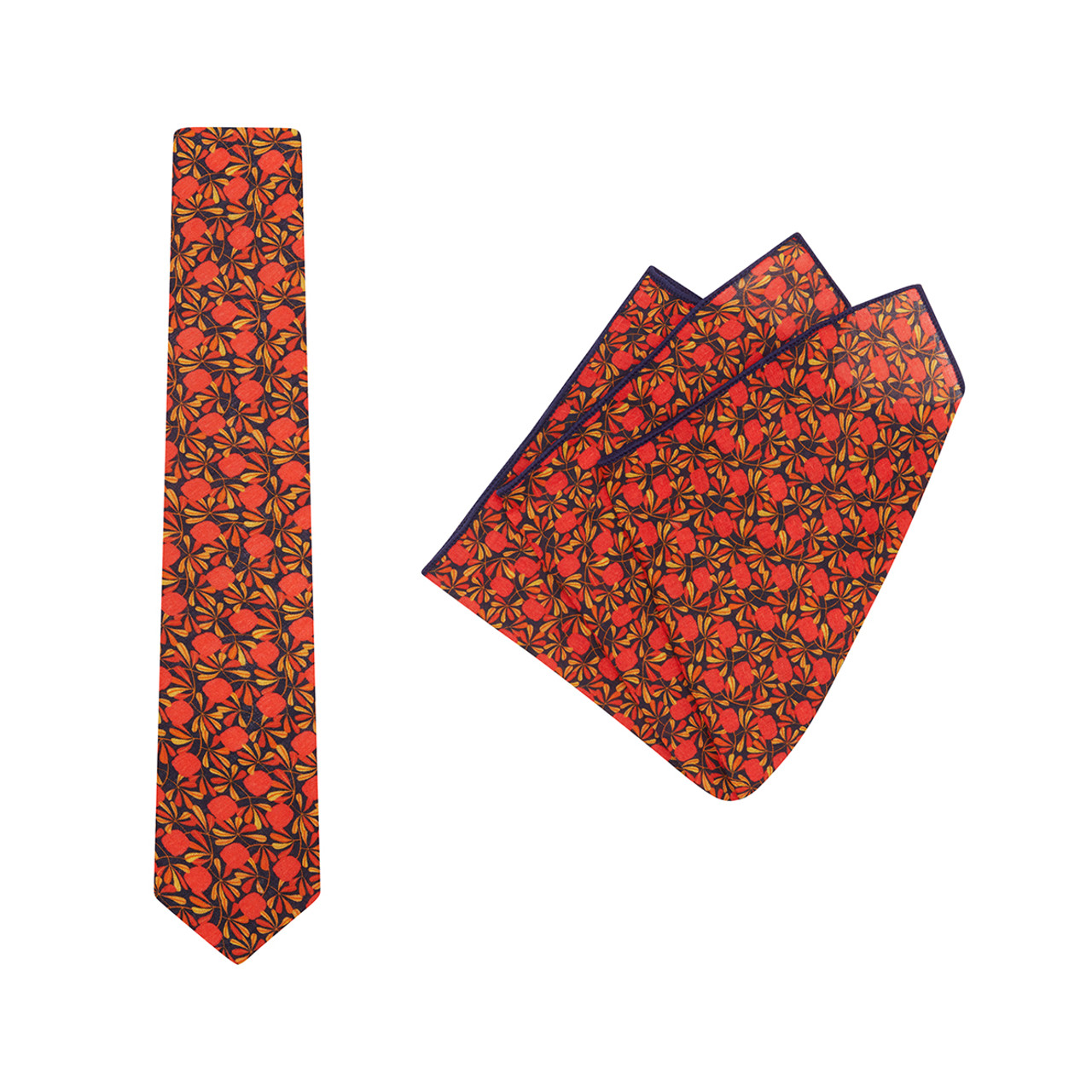 Tie + Pocket Square Set, Jocelyn Proust 6, Navy/Red. Supplied with matching pocket square.