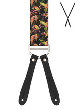 BRACES. X-Back with Leather Ends. Parrot Print. Black. 35mm width.