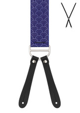 BRACES. X-Back with Leather Ends. Moon Dot Print. Navy. 35mm width.