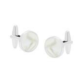 CUFFLINKS. Nickel Polished. Mother of Pearl. Round. Supplied in case.