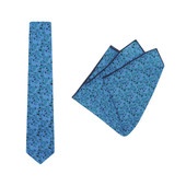 TIE + POCKET SQUARE SET. Jocelyn Proust Lined Leaves Print. Navy/Blue. Supplied with matching pocket square.