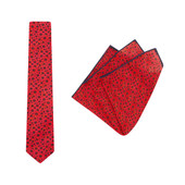 TIE + POCKET SQUARE SET. Jocelyn Proust Poppy Print. Red/Navy. Supplied with matching red/navy pocket square.