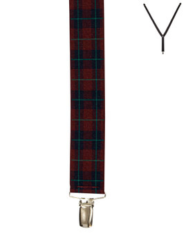 BRACES. Y-Back with Nickel Clips. Plaid Print. Red. 35mm width. BRACES. Y-Back with Nickel Clips. Plaid Print. Red. 35mm width.