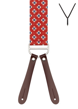 BRACES. Y-Back with Leather Ends. Window Print. Red. 35mm width. BRACES. Y-Back with Leather Ends. Window Print. Red. 35mm width.