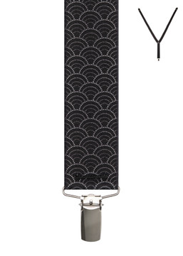 BRACES. Y-Back with Nickel Clips. Moon Dot Print. Black. 35mm width.