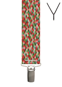 BRACES. Y-Back with Nickel Clips. Festive Diamond Print. 35mm width. BRACES. Y-Back with Nickel Clips. Festive Diamond Print. 35mm width.