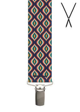 BRACES. X-Back with Nickel Clips. Ogee Print. 35mm width. BRACES. X-Back with Nickel Clips. Ogee Print. 35mm width.