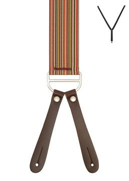 BRACES. Y-Back with Leather Ends. Festive Stripes Print. 35mm width. BRACES. Y-Back with Leather Ends. Festive Stripes Print. 35mm width.