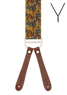 BRACES. Y-Back with Leather Ends. Tropical Print. Orange. 35mm width. BRACES. Y-Back with Leather Ends. Tropical Print. Orange. 35mm width.