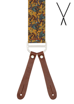 BRACES. X-Back with Leather Ends. Tropical Print. Orange. 35mm width. BRACES. X-Back with Leather Ends. Tropical Print. Orange. 35mm width.