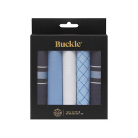 HANDKERCHIEFS. 5 PACK. 100% Sustainable Cotton. Assorted. Blue and Navy Stripes. HANDKERCHIEFS. 5 PACK. 100% Sustainable Cotton. Assorted. Blue and Navy Stripes.