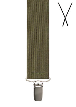 BRACES. X-Back with Nickel Clips. Plain Olive. 35mm width. BRACES. X-Back with Nickel Clips. Plain Olive. 35mm width.