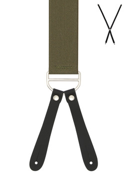 BRACES. X-Back with Leather Ends. Plain Olive. 35mm width.