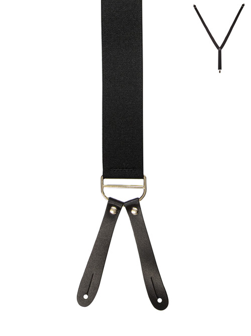 Plain Black. X-Back Braces with Leather Ends. 35mm width | Buckle