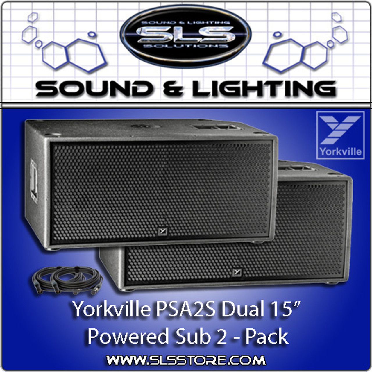 Sistema de sonido con 2 altavoces autoamplificados Yorkville PSA1, 2  subwoofers PSA1, 2 subpostes y cable