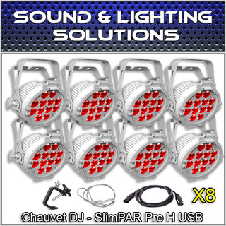 Chauvet DJ (8) SlimPar Pro H USB Slimpar Pro H Hex RGBAW+UV LED (White Housing) 