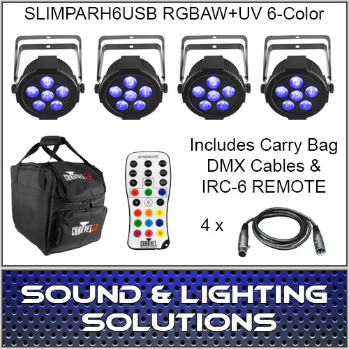 Chauvet DJ SlimPAR H6 USB Hex RGBAW+UV LED 4 Pack w/Extras(PRE-order)