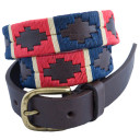 Narrow Brown Leather Belt (Navy, Red & Cream) 65cm ONLY  