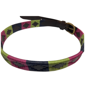 Narrow Brown Leather Belt (Navy, Berry & Lime Green)  80cm ONLY  