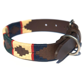 Dog Collar - Green/Navy/Cream with Red Stripe Medium Only   (14"-18")