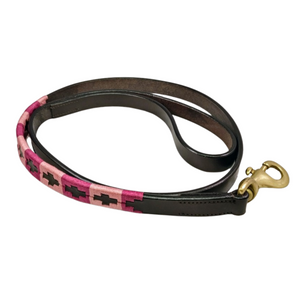 Brown Leather Dog Lead  Cerise & Rose Gold