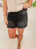 Leah Fringe Washed Black Denim Shorts