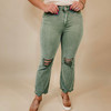 Kimmy Acid Washed High-Waisted Distressed Jeans - Olive