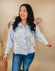 Oli & Hali Washed Flower Patch Button Up Top - Baby Blue