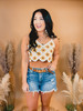 Sunny Day Sunflower Crochet Crop Top - White Multi