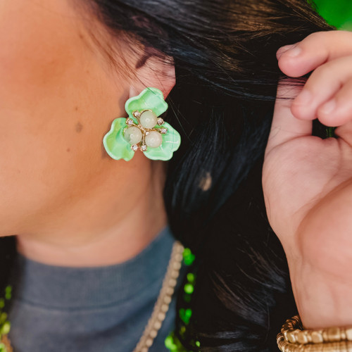Flower Stud Earrings - Mint
