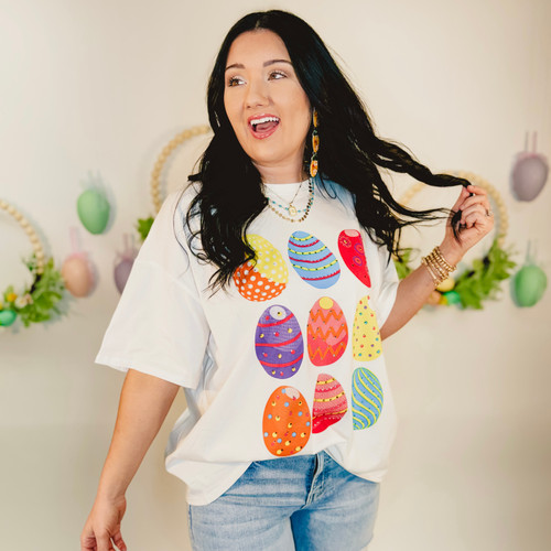 Rhinestone Easter Egg Tee - White