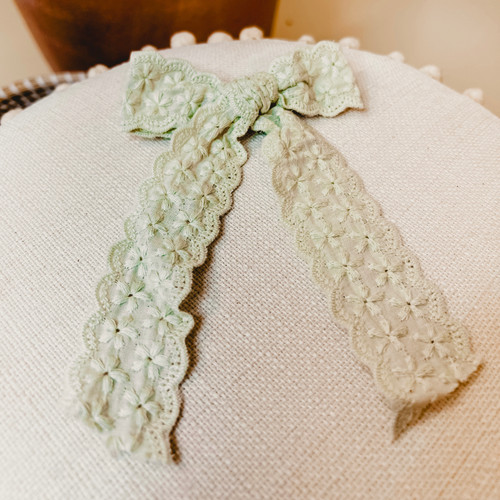 Embroidered Hair Bow - Green