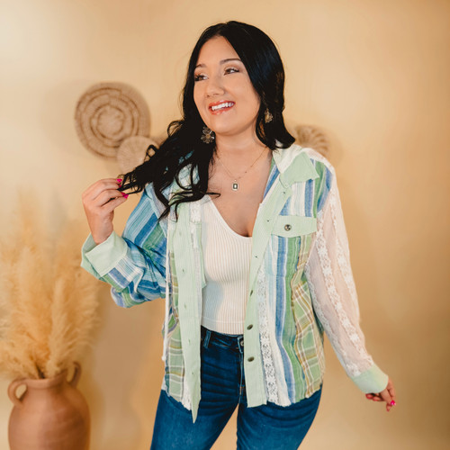 Let Me Love You Lace Jacket - Light Green Multi