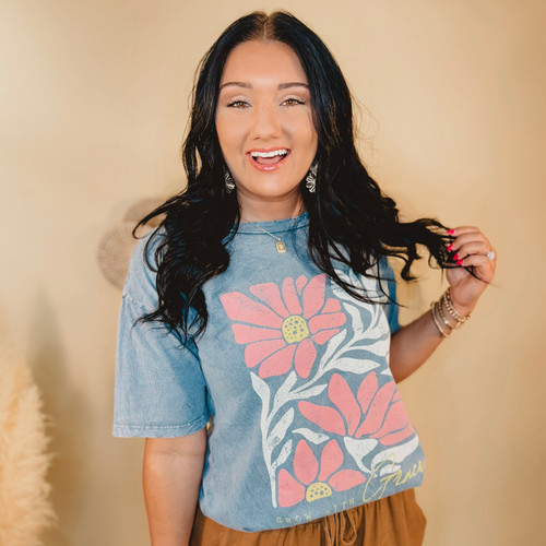 Grow With Grace Oversized Graphic Tee - Vintage Blue