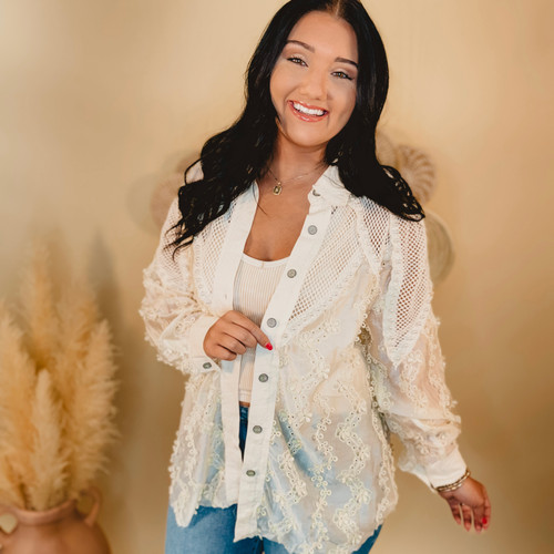 Sweet Southern Nights Crochet Patch Jacket - Natural