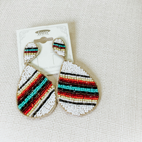 Serape Beaded Earrings - White