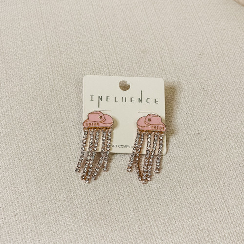 Bride Pink Cowboy Hat Earrings