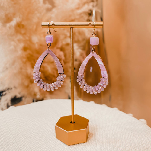 Beaded Teardrop Earrings - Lavender