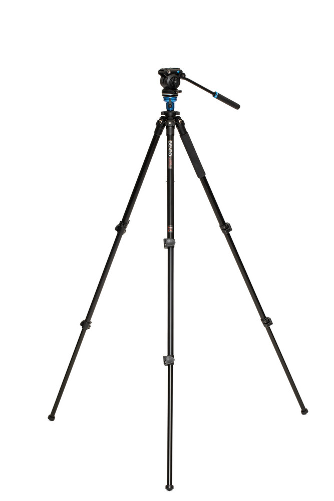 Video Tripod with S2 PRO Flat Base Fluid Video Head, 5.5 lb Max, Leveling  Center Column, Aluminum Legs, Flip Lock, Carrying Case (A1573FS2PRO)