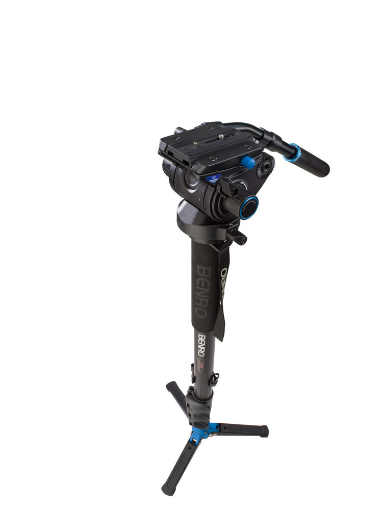 A48FD Series 4 AL Monopod with Locking 3-Leg Base & S6 Head - 4 Leg Sections, Flip Lock Leg Release