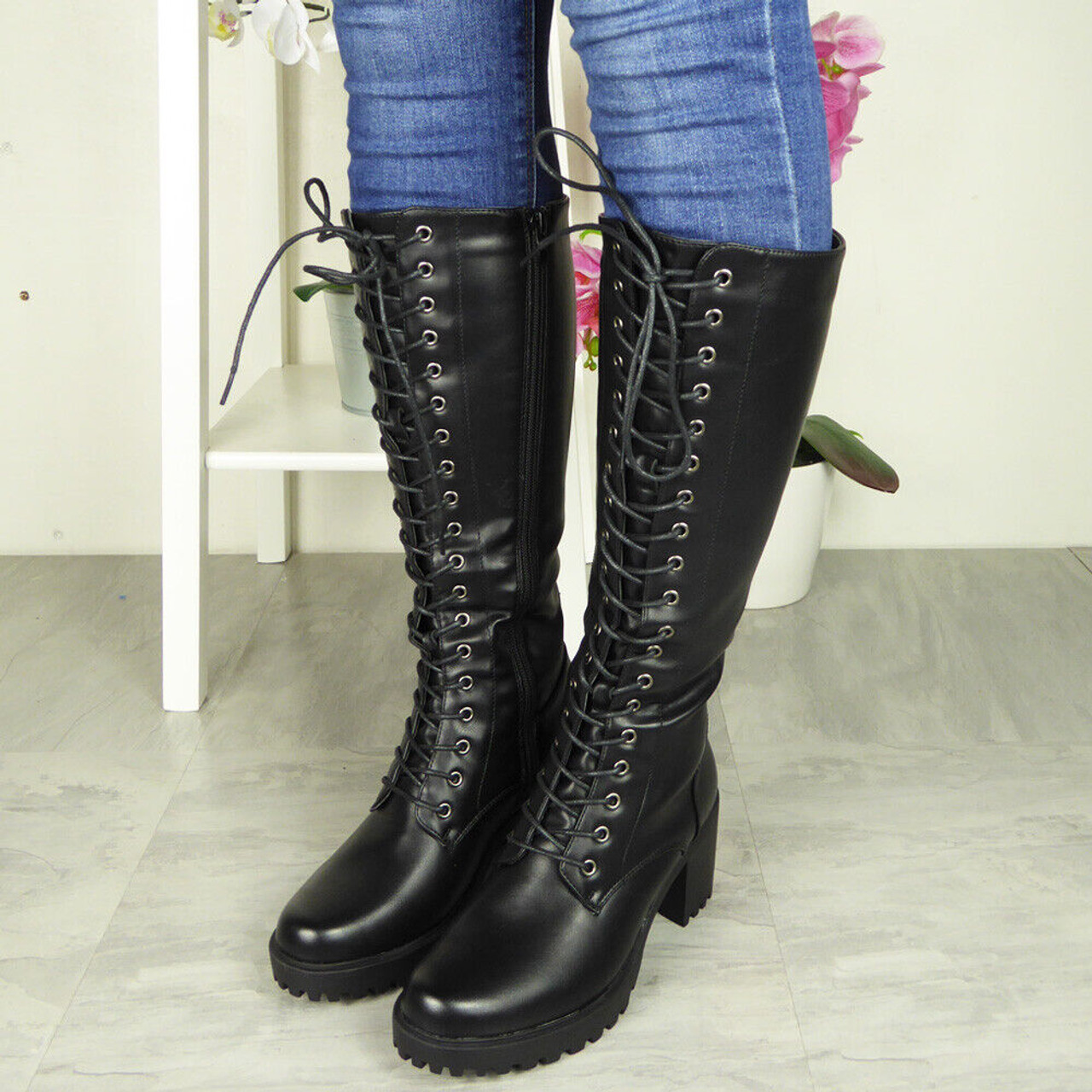 Calf height black on sale boots