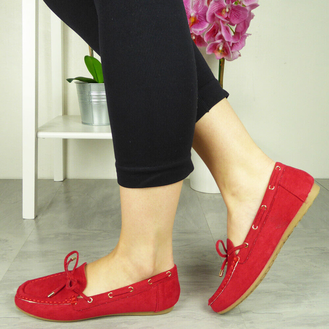 Red sales flat loafers