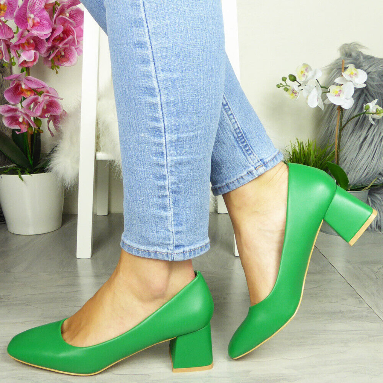 Green shoes sales block heel