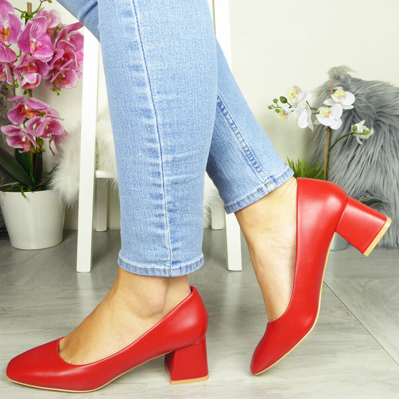 Red Suede Block Heel Mary Jane Pumps | SilkFred US