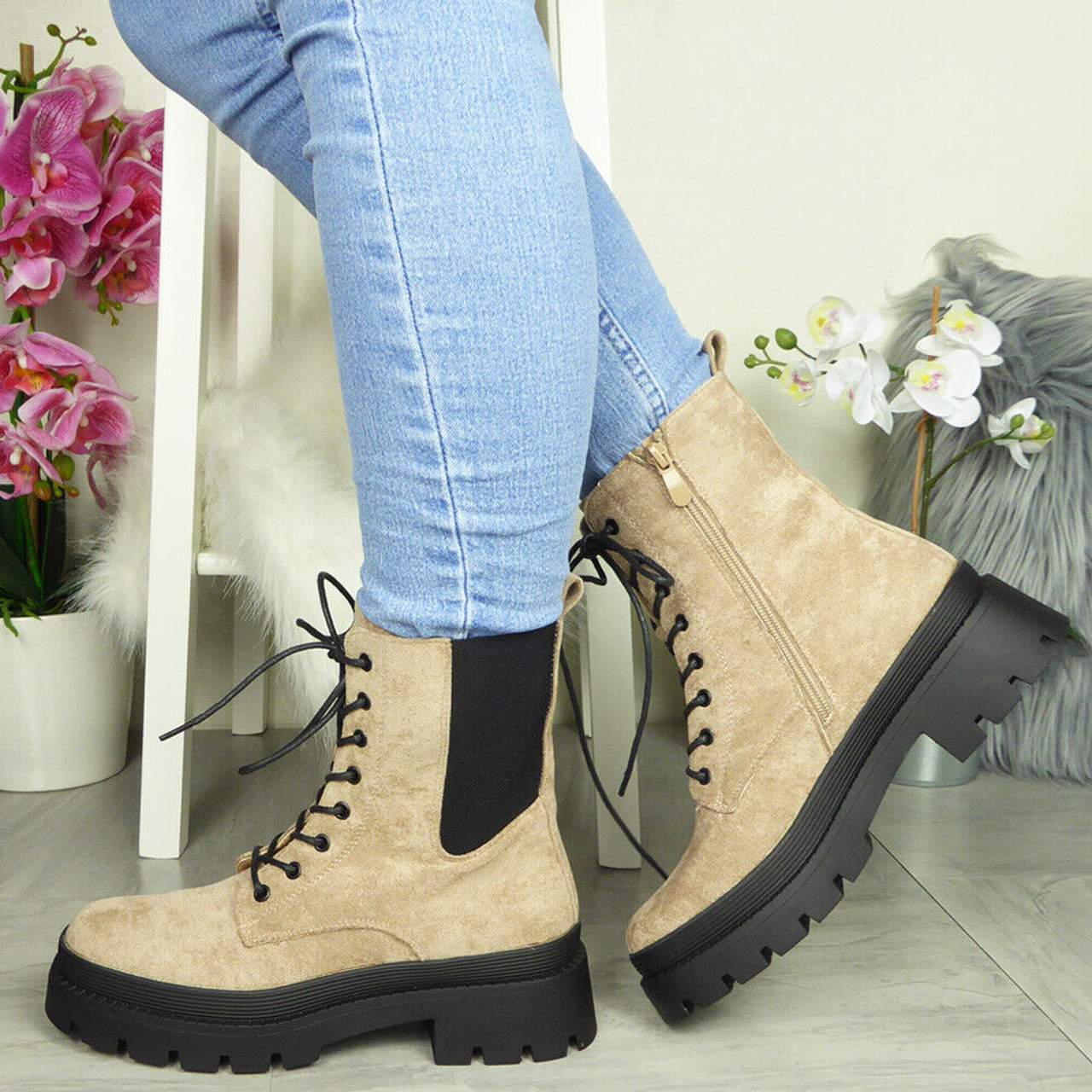 khaki lace up ankle boots