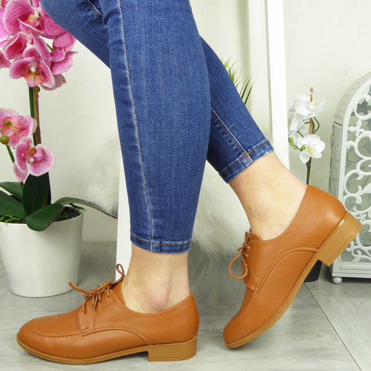 RASHA Camel Ankle Comfy Lace Up Shoes